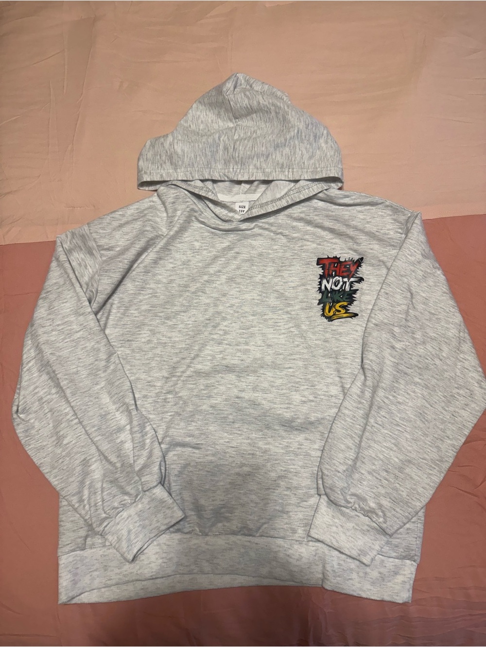 (NWOT) Light Gray Kids/Youth (Size 15Y)Graphic Hoodie Sweatshirt